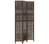 vidaXL Solid Wood Room Divider-3-Panel Privacy Screen, Dark Brown Willow Twig & Paulownia Wood, Burnt-Look, 200x105-110cm