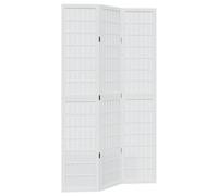 vidaXL Room Divider 3 Panels - White Solid Wood/Engineered Wood Office Privacy Partition - Paulownia Wood Frame, Foldable, 105-110 x 200 cm