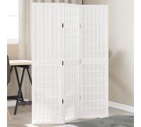 vidaXL Room Divider 3 Panels - White Folding Privacy Screen with Solid Paulownia Wood Frame for Office/Bedroom/Living Room - 105-110 x 160 cm