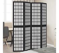 vidaXL Room Divider 4-Panel Foldable - Black Paulownia Solid Wood Privacy Screen 140-145x180 cm