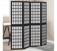 vidaXL Room Divider 4 Panels Black Solid Wood Paulownia