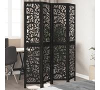 Vidaxl Room Divider 4 Panels Black Solid Wood Paulownia