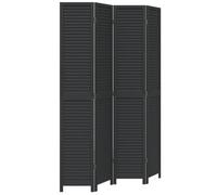 vidaXL Room Divider 4-Panel Black - 220cm Tall Paulownia Wood Privacy Screen for Living Room, Bedroom & Office Space