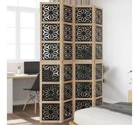 vidaXL Room Divider 4 Panels Brown and Black Solid Wood Paulownia