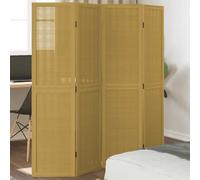 Room Divider 4-Panel Brown Bamboo & Paulownia Wood 40 x 160 cm Folding Screen In