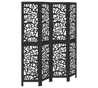 vidaXL Room Divider - 4 Panels Office Privacy Screen Black Solid Paulownia Wood, Adjustable Folding Partition for Indoor Use