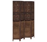 vidaXL Dark Brown Room Divider - 4-Panel Solid Paulownia Wood & Bamboo Privacy Screen for Living Room/Bedroom/Office, 140-145x220 cm