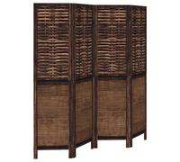vidaXL 4 Panel Dark Brown Room Divider-Privacy Screen in Solid Paulownia & Bamboo Wood with Foldable Flexibility for Living Room, Bedroom, Office