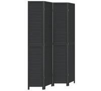 vidaXL Room Divider 4 Panels Room Privacy Screen Black Solid Wood Paulownia
