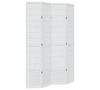 vidaXL Room Divider 4 Panels - White Solid Paulownia Wood Folding Screen for Office, Bedroom, Living Room, 145x220 cm
