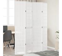 vidaXL 4-Panel Room Divider - White Solid Wood Paulownia Privacy Screen - 140-145 x 200 cm, Bedroom/Living Room/Office
