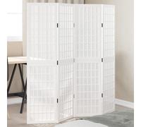 vidaXL Room Divider - White Solid Paulownia Wood Privacy Screen, 4 Panels for Office/Living Room/Bedroom - 140-145 x 160 cm