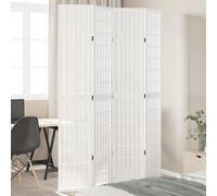 vidaXL Room Divider 4 Panels - White Solid Paulownia Wood Folding Screen for Office, Bedroom, Living Room, 145x220 cm