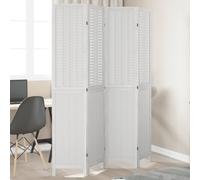 vidaXL White Solid Paulownia Wood Room Divider - 4-Panel Privacy Screen for Living Room, Bedroom, Office, Bamboo/Engineered Wood, 140-145x200 cm