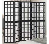 vidaXL Room Divider 5 Panels Black Solid Wood Paulownia