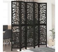 vidaXL Room Divider 5 Panels Black Solid Wood Paulownia