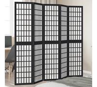 vidaXL Room Divider - Black Paulownia Wood Privacy Screen - 5 Foldable Panels for Living Room, Bedroom, Office - 180 cm Height