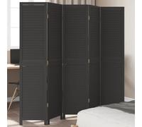 vidaXL 5-Panel Room Divider - Solid Paulownia Wood Privacy Screen for Bedroom, Office - Flexible & Foldable Black Wooden Partition (175-180x180cm)