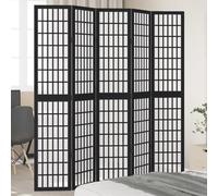 Vidaxl Room Divider 5 Panels Black Solid Wood Paulownia