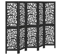 vidaXL Room Divider - 5 Panels Black Wood Folding Privacy Screen for Office/Bedroom 175-180x160 cm