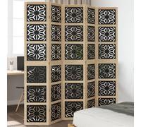 vidaXL Solid Wood Paulownia & Engineered Wood Room Divider - 5-Panel Privacy Screen, Brown/Black, Foldable for Living Room/Office/Bedroom