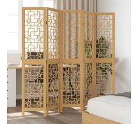 vidaXL Room Divider 5 Panels Brown Solid Wood Paulownia