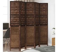 Vidaxl Room Divider 5 Panels Dark Brown Solid Wood Paulownia