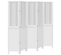 vidaXL Room Divider, Privacy Screen for Indoor Home Bedroom Living Room, Screen Privacy Panel with 5 Panels, White Solid Wood Paulownia