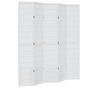 vidaXL Room Divider 5 Panels Office Privacy Screen - White Solid Wood Paulownia, Flexible Folding, Ideal for Living Room, Bedroom, and Office - 175-180x220 cm