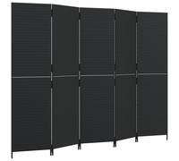 vidaXL Room Divider 5 Panels Privacy Screen Balcony Screen Black Poly Rattan