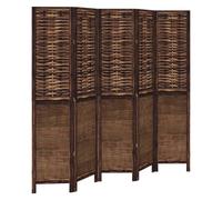 Vidaxl Room Divider 5 Panels Dark Brown Solid Wood Paulownia