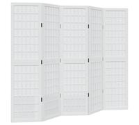 vidaXL Room Divider 5 Panels White Solid Wood Paulownia