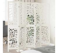 vidaXL Room Divider 5-Panel - White Solid Paulownia & Engineered Wood, Foldable Privacy Screen