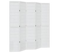 vidaXL Room Divider, Privacy Screen for Indoor Home Bedroom Living Room, Screen Privacy Panel with 5 Panels, Modern Style, White Solid Wood Paulownia