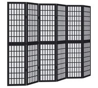 Room Divider 6-Panel Black Paulownia Wood 40x180cm Engineered Core Folding Slim