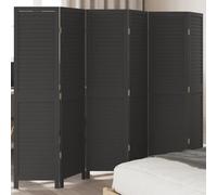 vidaXL Room Divider 6 Panels Black Solid Wood Paulownia