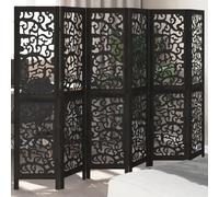 vidaXL Room Divider - 6 Panels Black - Paulownia Wood Frame Engineered Wood - Office/Bedroom/Living Room Privacy Screen - Foldable Free-Standing Partition - 210-215 x 160 cm