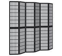 vidaXL Room Divider 6 Panels - Black Solid Wood Paulownia - Office Privacy Screen - 210-215 x 220 cm
