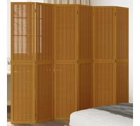 vidaXL 6-Panel Brown Room Divider - Solid Paulownia Wood and Bamboo Privacy Screen for Bedroom/Living Room/Office, 210-215x200 cm
