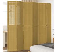 vidaXL Paulownia Wood Room Divider - 6-Panel Privacy Screen in Brown Bamboo, Flexible Folding Partition for Living Room, Bedroom, Office (210-215x220cm)