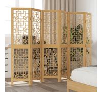 vidaXL Room Divider 6 Panels Brown Solid Wood Paulownia