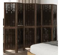 Vidaxl Room Divider 6 Panels Dark Brown Solid Wood Paulownia