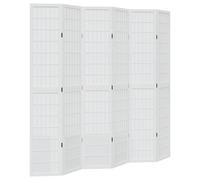 vidaXL Room Divider 6 Panels Folding Partition - White Paulownia Wood, 210-215 x 220 cm for Room Privacy in Home & Office