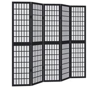 vidaXL Room Divider - Black Paulownia Wood Privacy Screen - 5 Foldable Panels for Living Room, Bedroom, Office - 180 cm Height