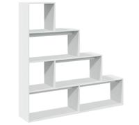 vidaXL Room Divider Bookcase 4-Tier Shelf - White Engineered Wood - 143.5 x 29 x 143.5 cm - Modern Stair-Like Design for Living Rooms, Bedrooms, Studies, and Basements