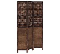 vidaXL Room Divider - Dark Brown, 3-Panel, Paulownia Wood with Burnt Bamboo Look, Indoor Privacy Screen for Living Room, Bedroom, Office
