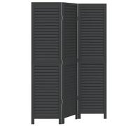 vidaXL Room Divider 3 Panels Room Privacy Screen Black Solid Wood Paulownia