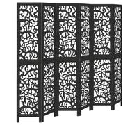 vidaXL Room Divider 6 Panels Black Solid Wood Paulownia