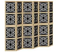 vidaXL Room Divider Screen-6 Panel Paulownia Wood Privacy Partition-Brown/Black-210x180cm