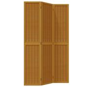 vidaXL Room Divider Screen - Brown Solid Wood Paulownia Frame with Bamboo Strips, 3 Metal Hinged Panels for Bedroom/Office/Living Room